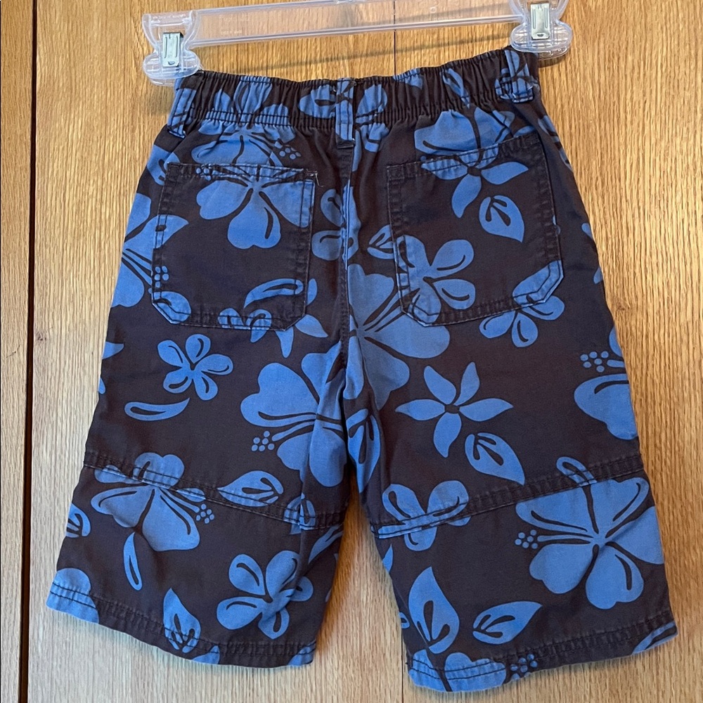 Gymboree Size 5 pull on cotton canvas Hawaiian floral brown blue shorts EUC